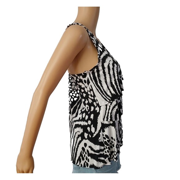 BCX Women's Medium Summer Black & White Ruffle Top Beachy Boho - Picture 10 of 16